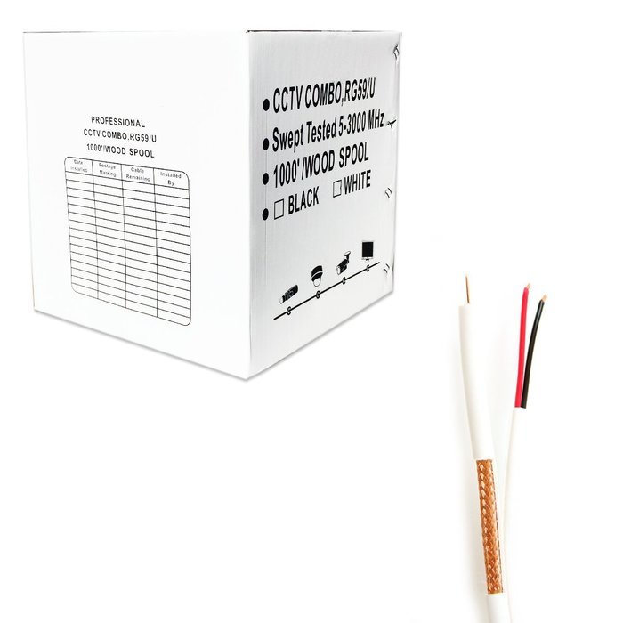 Five Star Cable 1000 ft. RG59 Siamese CCTV Combo Coaxial Cable White - 20AWG RG59 + 18/2 18AWG Power