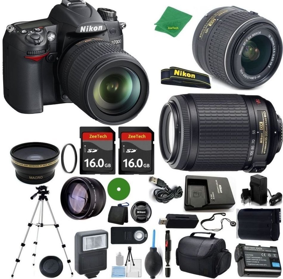 Nikon D7000 International Version - No Warranty, NIKKOR 18-55mm f/3.5-5.6 AF-S DX VR, Nikon 55-200mm f4-5.6G VR...