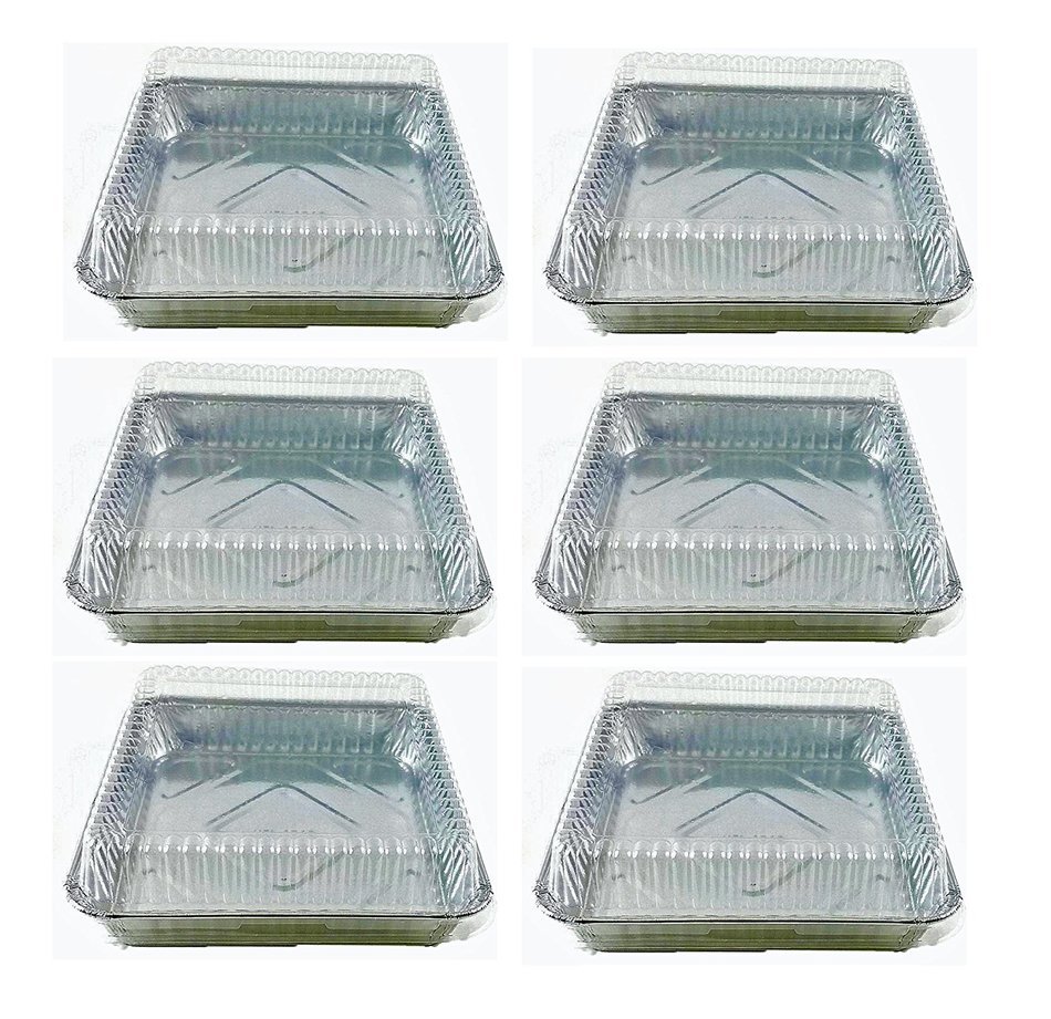 Set of 24 Durable Foil Disposable Aluminum 7 3/8" x 7 3/8" Square Cake Pans With Lids (24) N3