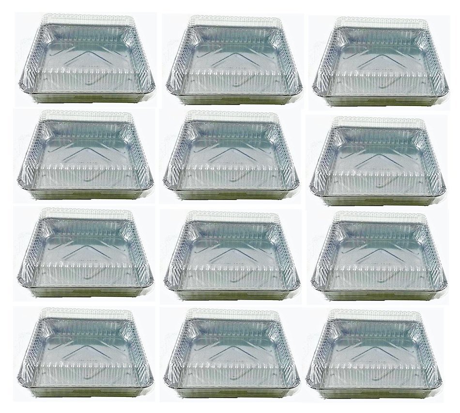 Set of 24 Durable Foil Disposable Aluminum 7 3/8" x 7 3/8" Square Cake Pans With Lids (24) N4