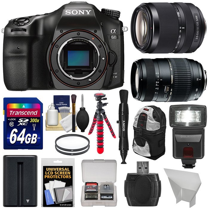 Sony Alpha A68 Digital SLR Camera Body with 18-135mm ED & 70-300mm Lenses + 64GB Card + Battery + Backpack + Tripod... N2