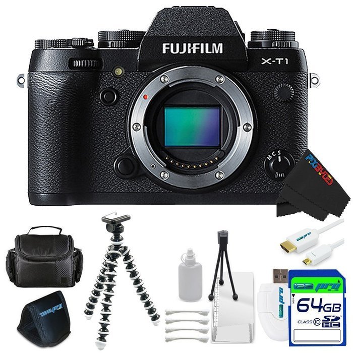 Fujifilm X-T1 Mirrorless Digital Camera Black (Body Only) + Pixi-Basic 64GB Accessory Bundle