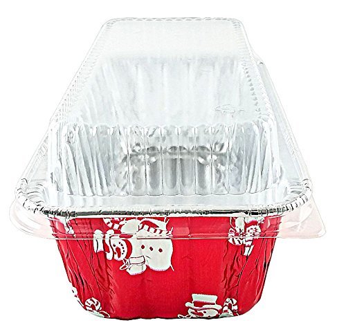 (12 Set) Handi-Foil 2 lb. Red Snowman Holiday Christmas Loaf Bread Pan: 8-5/8" L x 4-1/2" W x 2-19/32" D w/Clear...