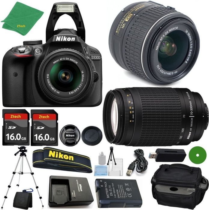 Nikon D3300 DSLR - International Version (No Warranty), 18-55mm f/3.5-5.6 DX VR, Nikon 70-300mm f/4-5.6G Nikkor...