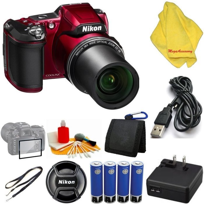 Nikon COOLPIX L840 Digital Camera with 38x Optical Zoom and Built-In Wi-Fi (Red)+ 6pc Starter Set