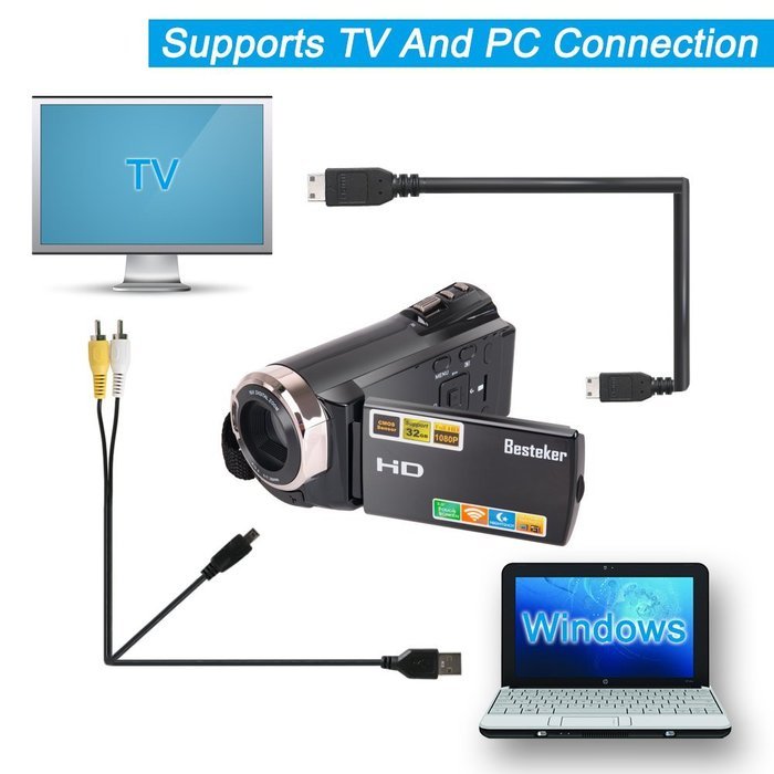 Video Camcorders, Besteker Portable Digital Video Camera Max 20.0 MP 1080P Camcorder HD Support WIFI and IR 3.0... N16