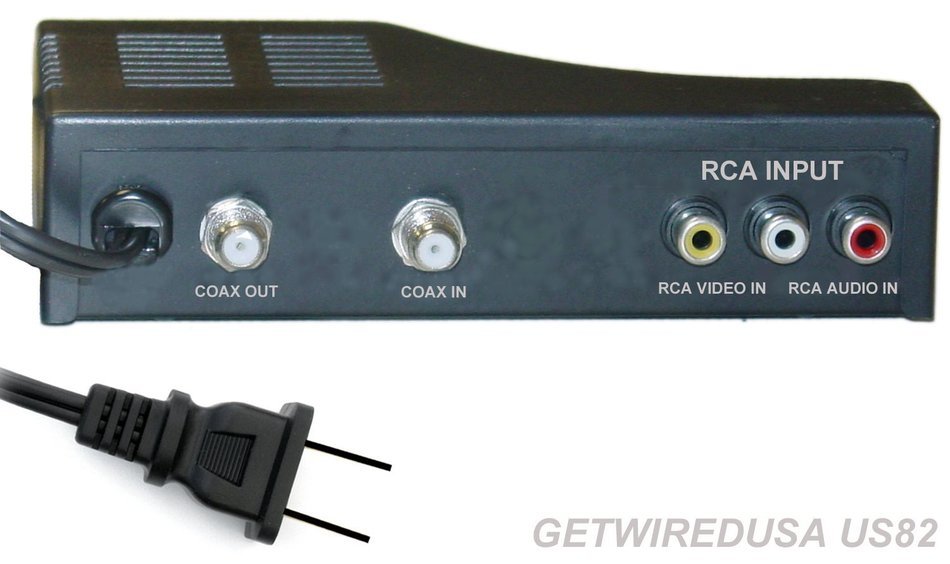 RCA to COAX CABLE ADAPTER TV AV COAXIAL TO RCA CONVERTER BOX AUDIO VIDEO, RCA IN COAX OUT. GETWIREDUSA US82