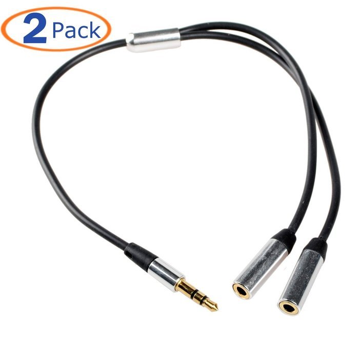 Conwork 2-Pack 3.5mm Headphone Earphone Stereo Jack Plug Extention Splitter TRRS Stereo Audio Cable Male to 2... N6