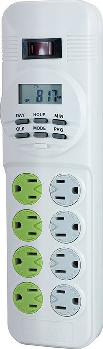 GE 8-Outlet Surge Protector with Energy-Saving Digital Timer, 4' Cord Home Audio Crossover, White (14623)