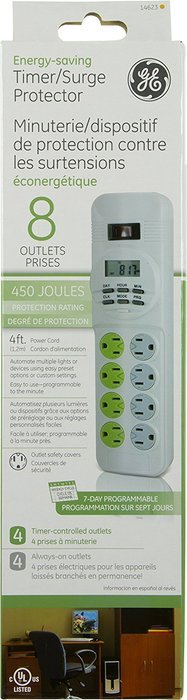 GE 8-Outlet Surge Protector with Energy-Saving Digital Timer, 4' Cord Home Audio Crossover, White (14623) N2
