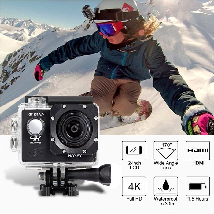 4K Ultra HD Action Camera with Wifi,Sports Action Cam By GT ROAD,Waterproof 98 Feet(30m）+170&deg; Wide Angle Lens+... N2