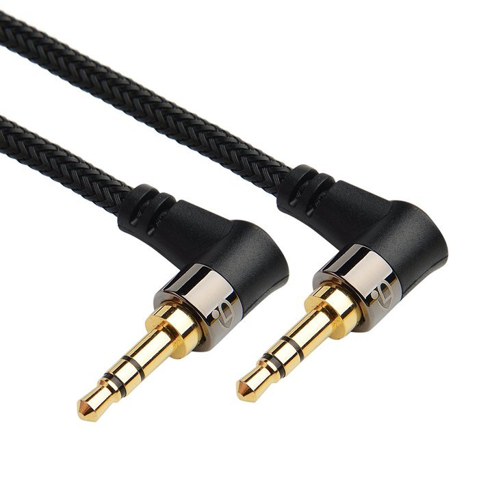KabelDirekt 1 foot 3.5mm to 3.5mm Stereo / Audio Cable, nylon-braided, with 90 degree connectors &ndash; PRO Series N3