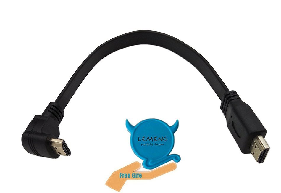 LEMENG 1FT Flat Slim High Speed HDMI Extension Cable A male to 90 Degree Up Angle A Male Cord N5