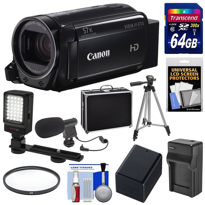 Canon Vixia HF R700 1080p HD Video Camcorder (Black) with 64GB Card + Battery & Charger + Hard Case + Tripod +...