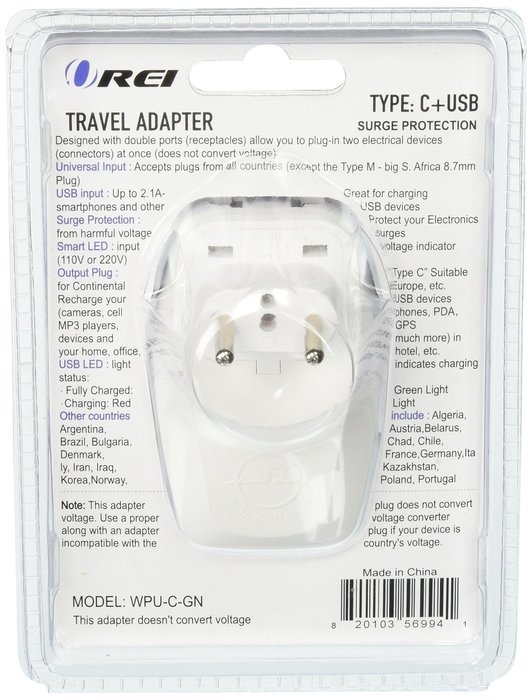 OREI 3 in 1 Continental Europe Travel Adapter Plug with USB and Surge Protection - Type C - Turkey, Italy & More N11