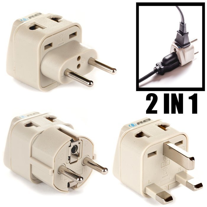 OREI 3 in 1 Continental Europe Travel Adapter Plug with USB and Surge Protection - Type C - Turkey, Italy & More N12