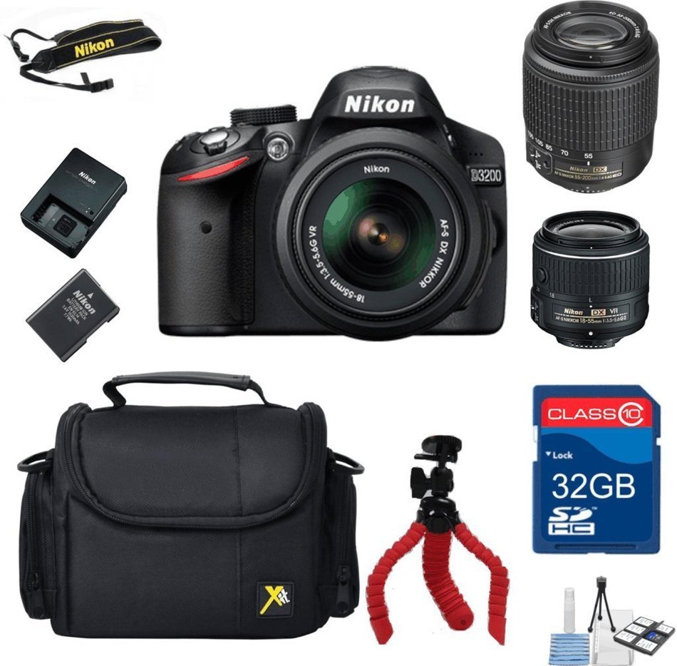 Top Value Bundle For D3200 DX DSLR + 18-55 VRII Lens + 55-200 DX Zoom Lens + 32GB In Memory + Camera Carry Case...