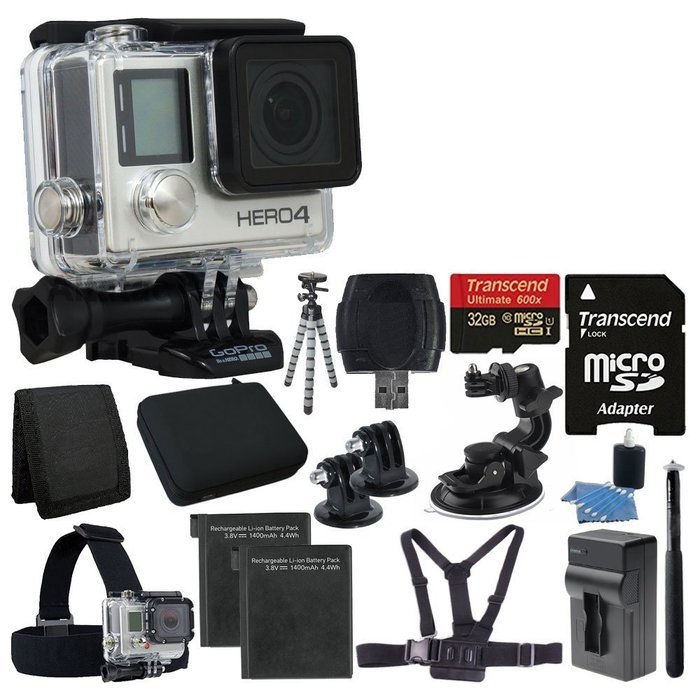 GoPro HERO4 Black Edition Camera HD Camcorder With Deluxe Carrying Case + Head Strap + Chest Strap + Suction Cup... N6