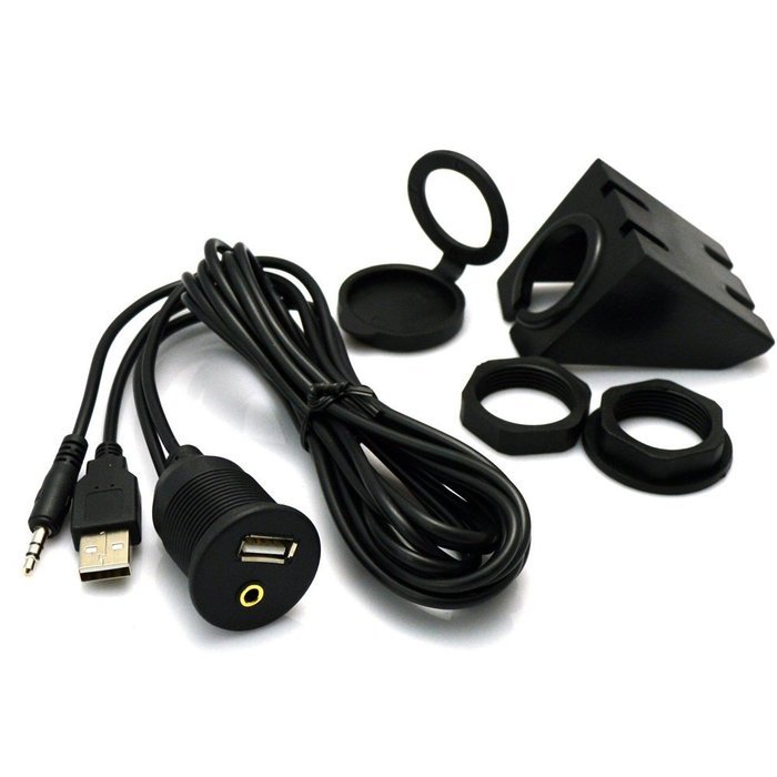 RAYSUN 1 Meter USB and 3.5mm AUX Extension Flush Mount - USB Dash Mount for Car Boat Motorcycle N20