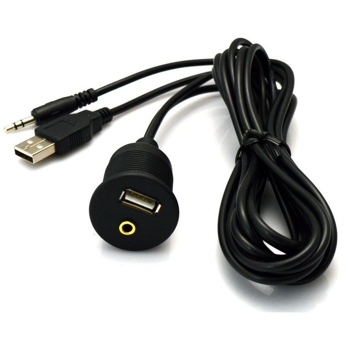 RAYSUN 1 Meter USB and 3.5mm AUX Extension Flush Mount - USB Dash Mount for Car Boat Motorcycle N21