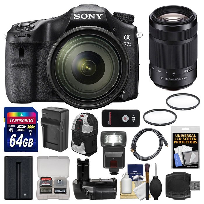 Sony Alpha A77 II Wi-Fi Digital SLR Camera & 16-50mm Lens with 55-300mm Lens + 64GB Card + Backpack + Flash +...