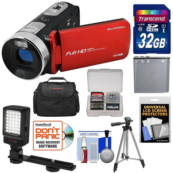 Bell & Howell Fun Flix DV50HD 1080p HD Video Camera Camcorder (Red) with 32GB Card + Battery + Case + Tripod +...