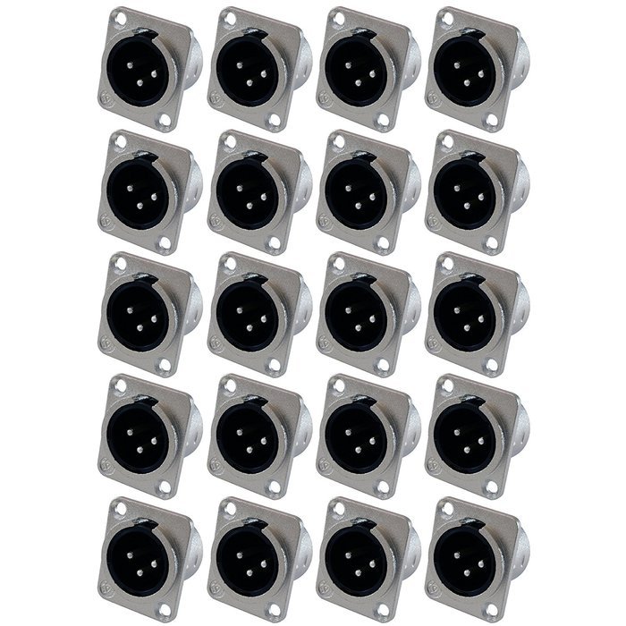 GLS Audio XLR Male Jack 3 Pin - Panel Mount Jacks D Series Size XLR-M - 20 PACK N2