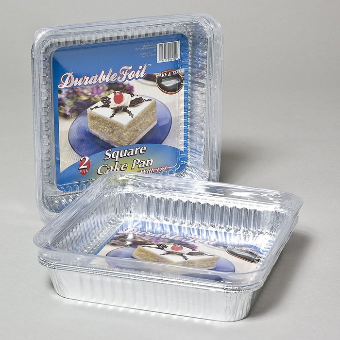 Set of 24 Durable Foil Disposable Aluminum 7 3/8" x 7 3/8" Square Cake Pans With Lids (24) N5