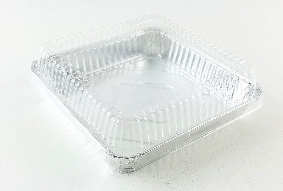 Set of 24 Durable Foil Disposable Aluminum 7 3/8" x 7 3/8" Square Cake Pans With Lids (24) N7