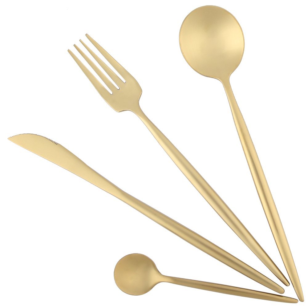 Gold Flatware Set Stainless Steel Silverware Golden Cutlery Sets Dinner ...