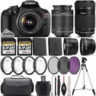 Canon EOS Rebel T5 DSLR Camera + Canon EF-S 18-55mm IS II Lens + Canon 55-250mm IS STM Lens + 0.43X Wide Angle...