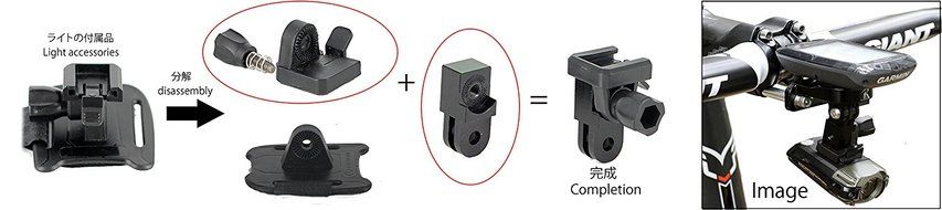 Rec-mounts&trade; Out-front Bike Mount Type13 for Garmin Edge1000 + Gopro Camera or MOON Light [REC-B130-GM-MOO2]