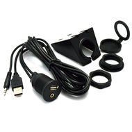 RAYSUN 1 Meter USB and 3.5mm AUX Extension Flush Mount - USB Dash Mount for Car Boat Motorcycle N28