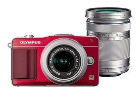 Olympus PEN E-PM2 Red 16.1MP w/ 14-42mm&amp;40-150mm Lens Kit - International Version (No Warranty) N10