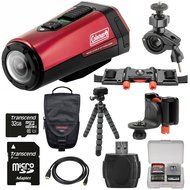 Coleman Aktivsport CX9WP GPS HD Video Action Camera Camcorder (Red) with 32GB Card + Case + Flex Tripod + Kit