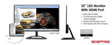 Sceptre E E225W-1920R 22&quot; Ultra Thin LED Monitor Full HD 1080P HDMI, Metallic N6