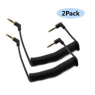 Seadream 2Pack 3-Pole Coiled 3.5mm Male Right Angle to 3.5mm Male Right Angle Stereo Audio Spring Aux Cable for... N13
