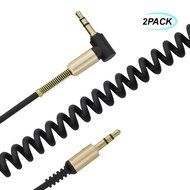 Seadream 2Pack 3-Pole Coiled 3.5mm Male Right Angle to 3.5mm Male Right Angle Stereo Audio Spring Aux Cable for... N14