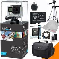 Hero 4 Black - 4k Action Camera with Tripod, Camera Case, Memory Card 64gb, Cleaning Cloth, Reader, Cleaning Cloth
