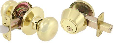 EZ-Set 300T-OS Olympus Series Combination Keyed Entry Door Knob Set and Deadbolt, Polished Brass