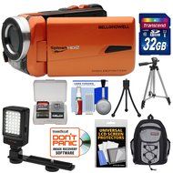 Bell &amp; Howell Splash HD WV50 Waterproof Digital Video Camera Camcorder (Orange) with 32GB Card + LED Light + Backpack...