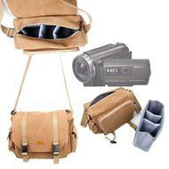 DURAGADGET Light Brown Canvas Carry Bag for NEW Sony HDR-PJ620 Handycam / Sony HDR-PJ410 Handycam / Sony HDR-CX405...