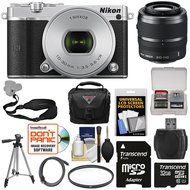 Nikon 1 J5 Wi-Fi Digital Camera &amp; 10-30mm Lens (Silver) with 30-110mm VR Lens + 32GB Card + Sling Strap + Case... N2