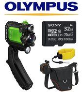 Olympus Stylus Tough TG-Tracker Action Camera (Green) w/ Olympus Steady Grip + Lowepro Case + Sony 32GB MicroSD...