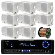 Pyle PT390BTU Bluetooth Digital Home Theater 300-Watt Stereo Receiver Bundle Combo With 8x White 3'' Inch 3-Way...
