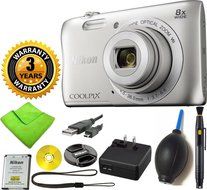 Nikon COOLPIX S3700 Digital Camera with 8x Optical Zoom and Built-In Wi-Fi (Silver) (White Box) with Lens Cleaning...