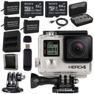 GoPro HERO4 Black + Rechargeable Battery + Dual Battery Charger + Sony 32GB microSDHC Card + Sony 64GB microSDXC...