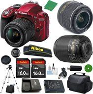 Nikon D3300 Red - International Version (No Warranty), 18-55mm f/3.5-5.6 DX VR, Nikon 55-200mm f4-5.6G ED DX Nikkor... N3