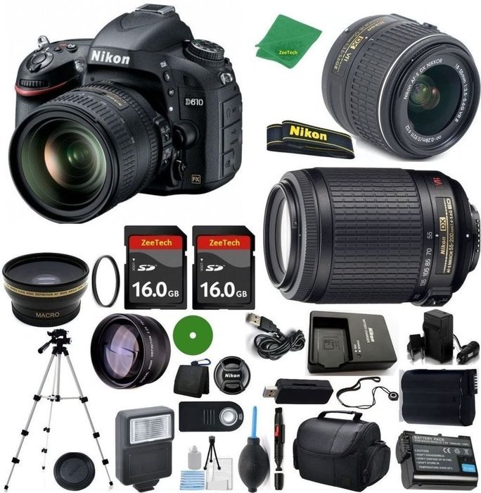 Nikon D610 International Version - No Warranty, 18-55mm f/3.5-5.6 AF-S DX VR, Nikon 55-200mm f4-5.6G VR, 2pcs...