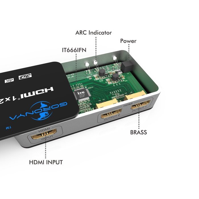 Goronya 1 x 2 HDMI V 1.4 Amplifier Splitter for Ultra HD 4K and 3D N5